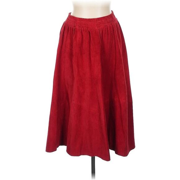 VTG 80s Pia Rucci Skirt Red Suede Midi A Line Full Boho Cowgirl Western L - Picture 2 of 4